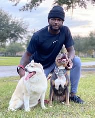 Chris Godwin and his two dogs